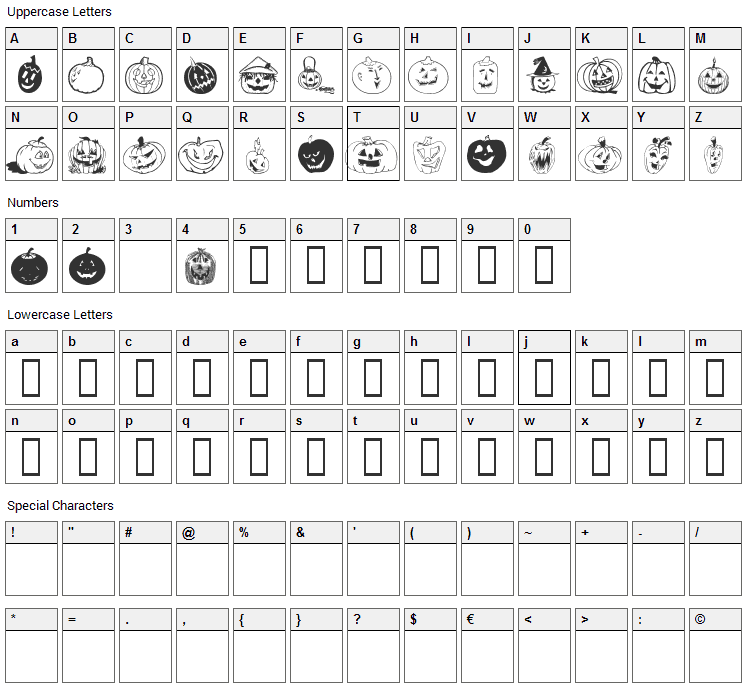 Bumkins Font Character Map