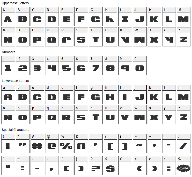 Bummer Font Character Map