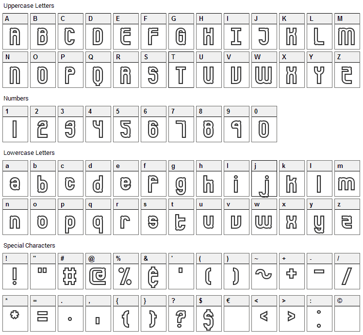 Bumped Font Character Map