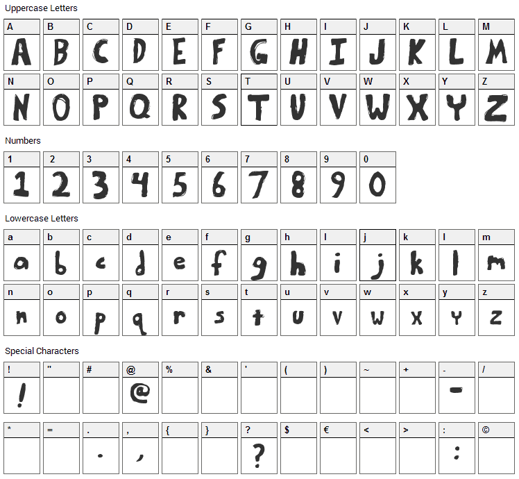 Bumpy Road Font Character Map