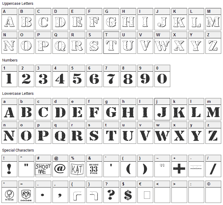 Bundy Yellow Font Character Map