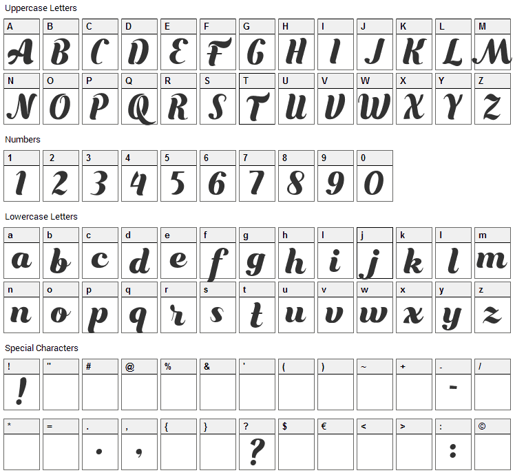 Bungasai Font Character Map