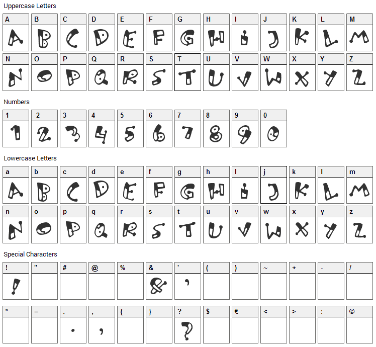 Bungnipper Font Character Map