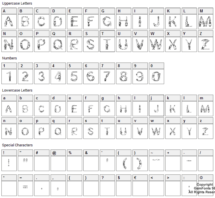 Bunny Rabbits Font Character Map