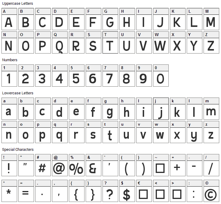 Burbin Casual Font Character Map