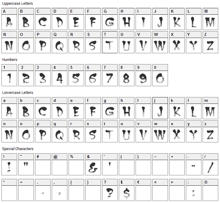 Burnt MF Font Character Map