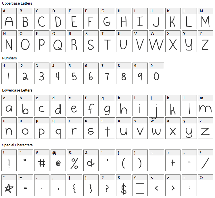 Burst My Bubble Font Character Map