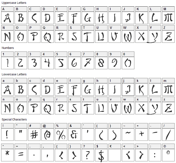 Bushido Font Character Map