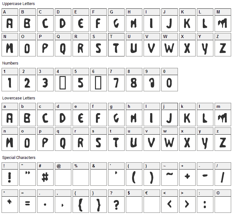 Business Suit Font Character Map