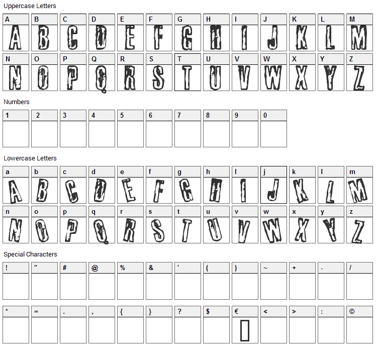 Busseta Font Character Map