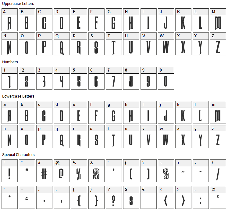 Butch & Sundance Font Character Map