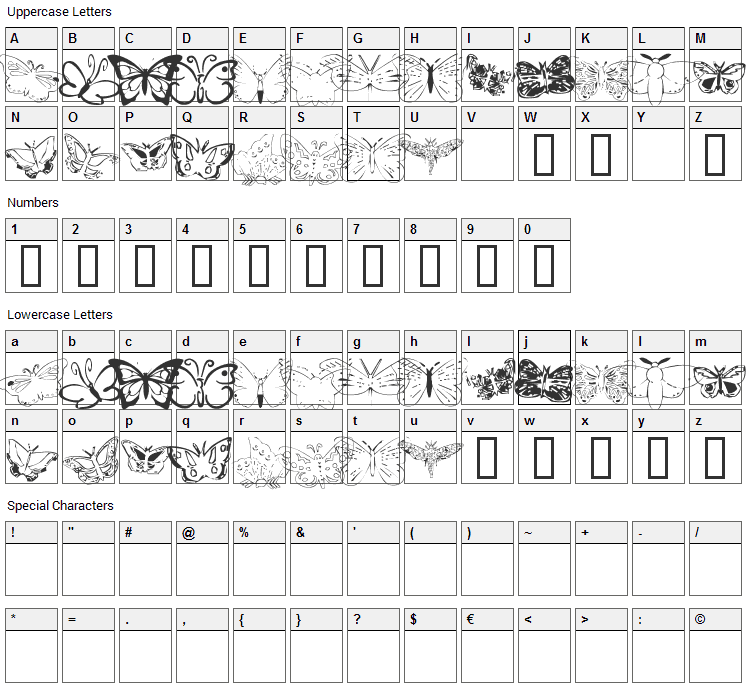 Butterfly Heaven Font Character Map