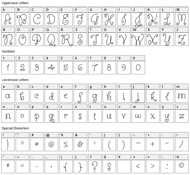 Butterfly Kids Font Character Map