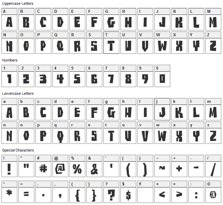 Buzz Saw Font Character Map