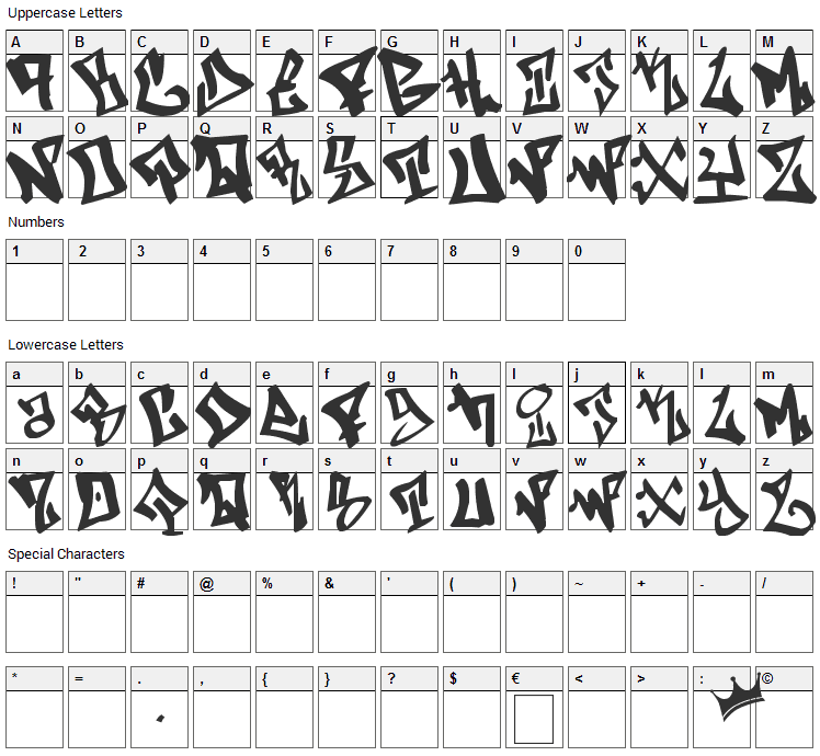 Bway Font Character Map