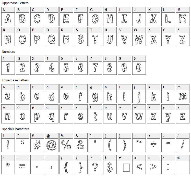 By Starlight Font Character Map