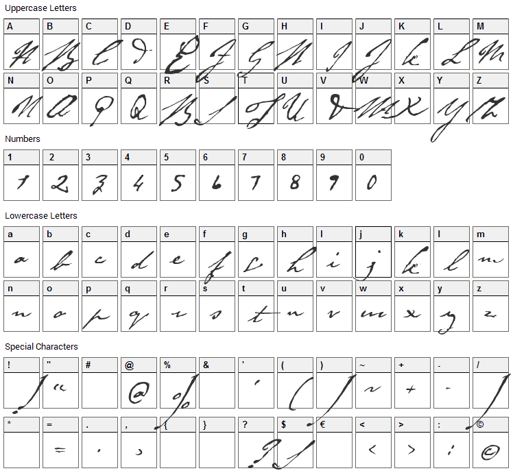 Byron Font Character Map