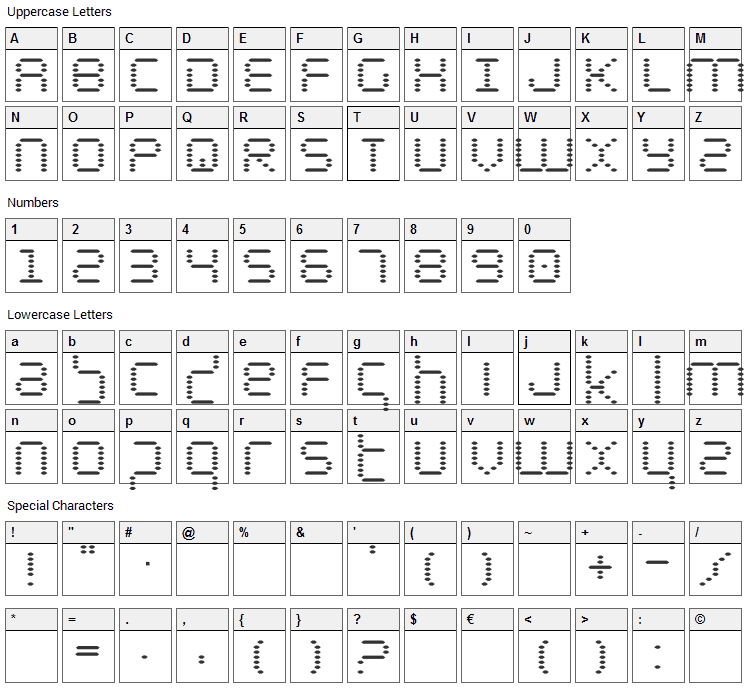 Byte Police Font Character Map