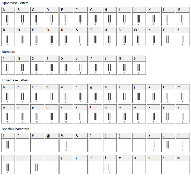 c39hrp24dhtt Font Character Map