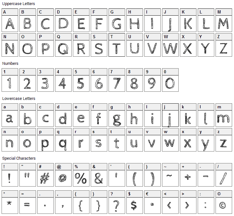 Cabin Sketch Font Character Map