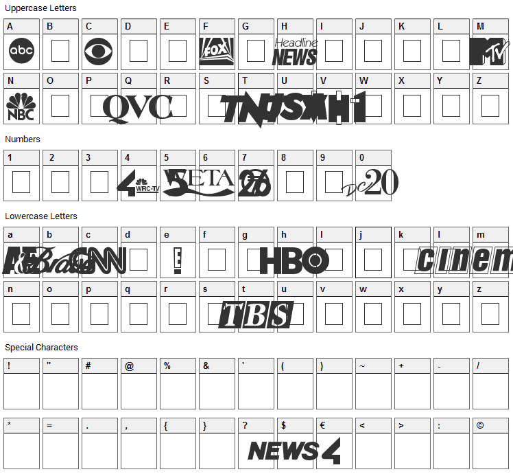 Cable Dingbats Font Character Map