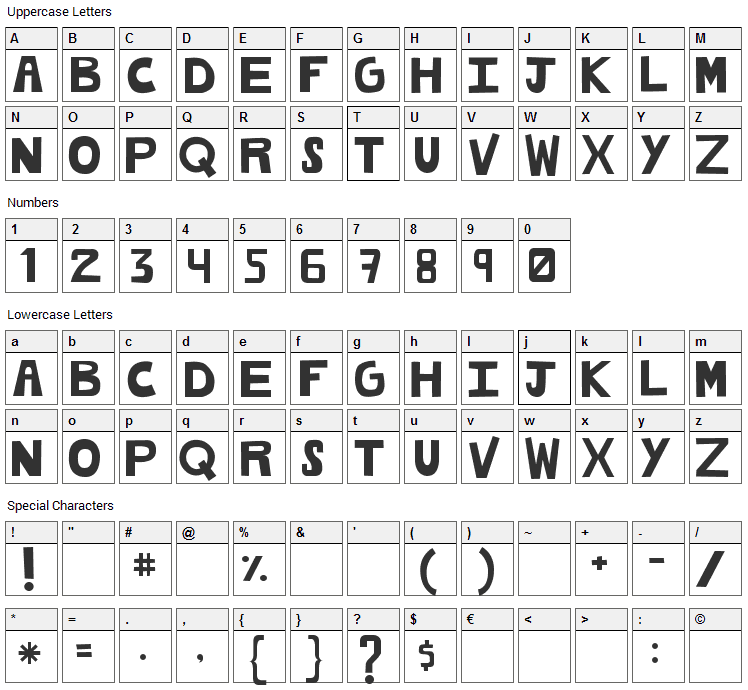 Cachetona Font Character Map