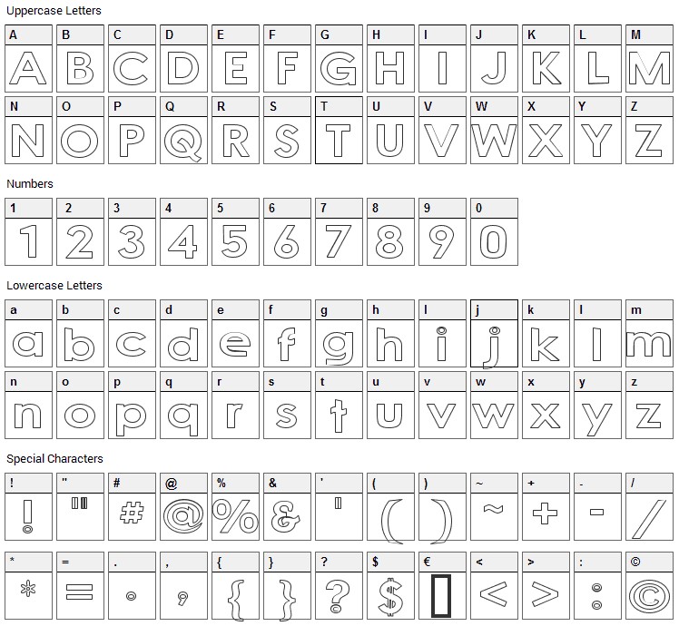 Cacophony Out Loud Font Character Map