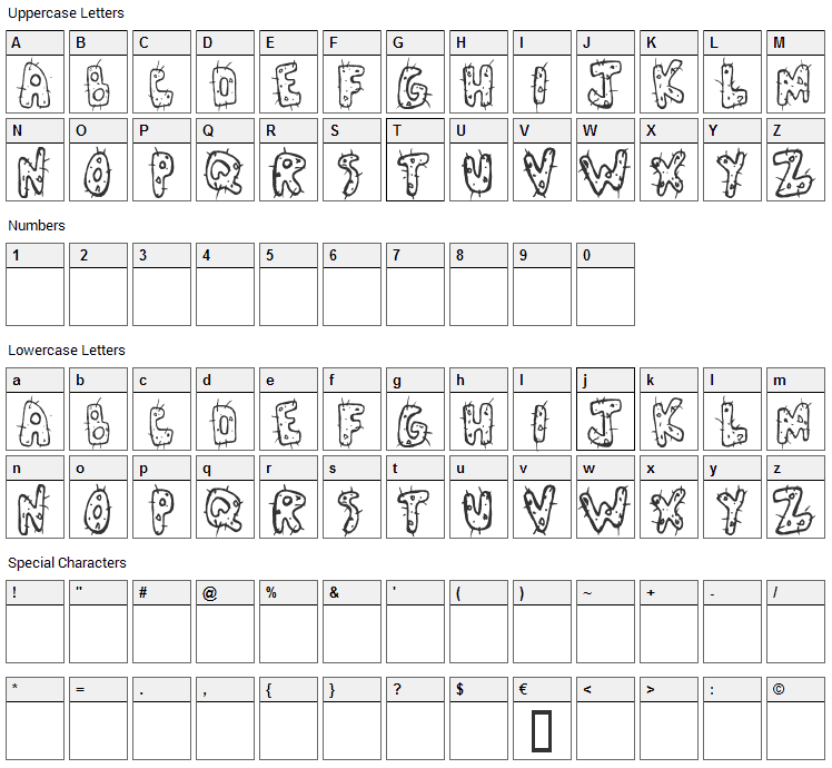 Cactus Love Font Character Map