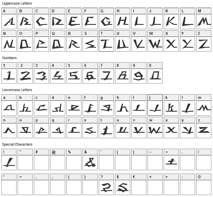 Caddy Font Character Map
