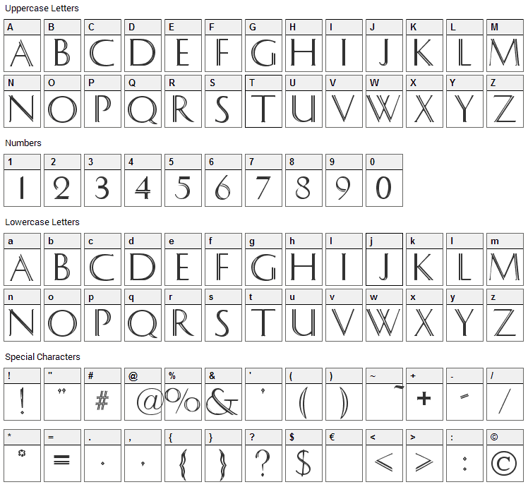 Caesar Font Character Map