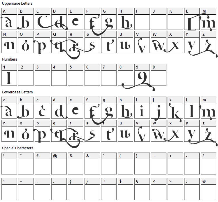 Cafe Lounge 19 Font Character Map