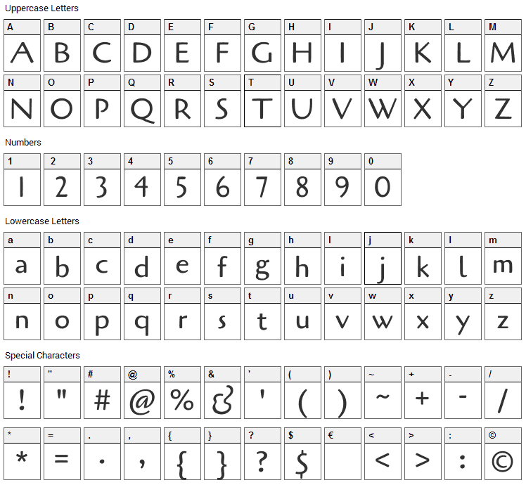 Cagliostro Font Character Map