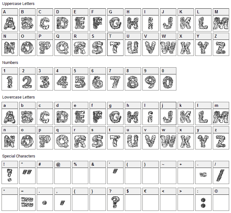 Cake Frosting Font Character Map