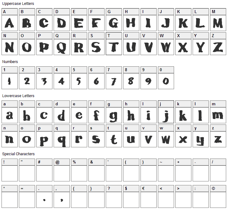 Calamity Joe Font Character Map