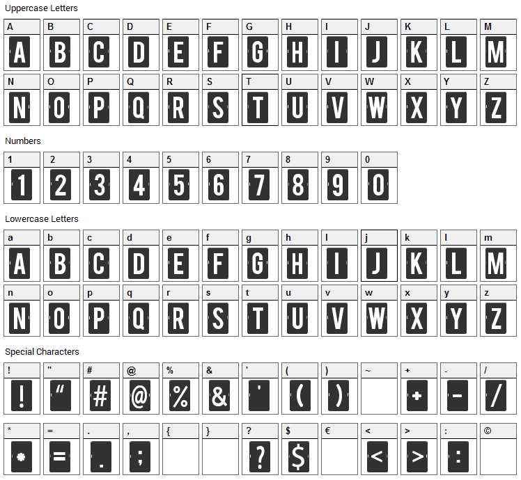 Calendar Note Font Character Map