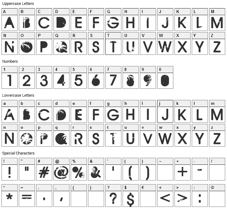 California Font Character Map