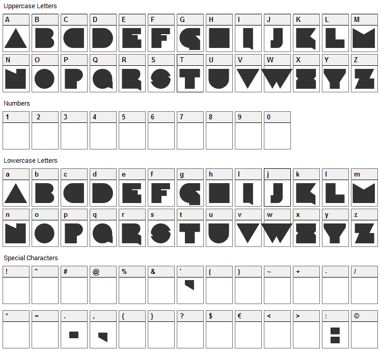 Caligari Font Character Map