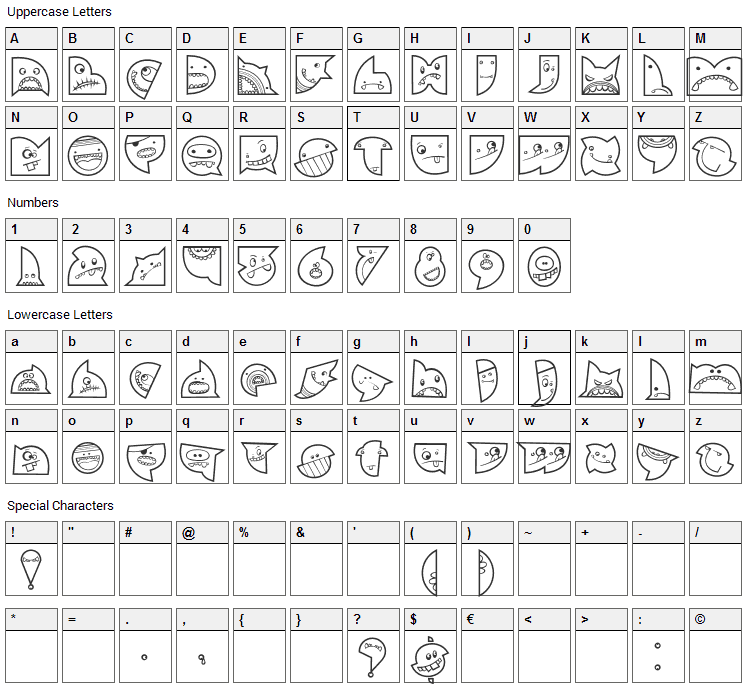 Callejera Font Character Map