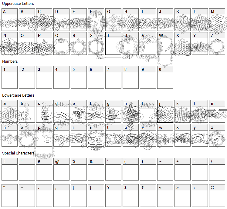 Calligraphia Latina Font Character Map