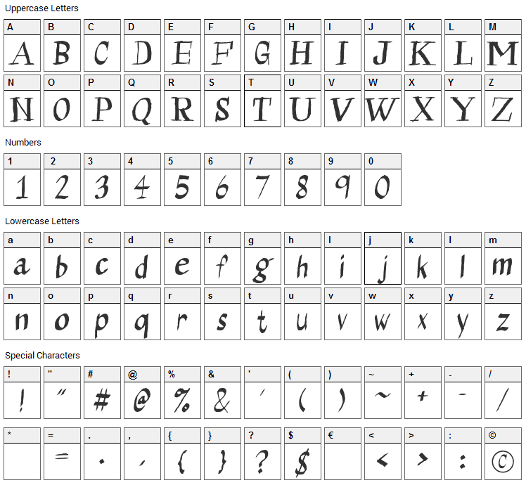 Calligraserif Font Character Map