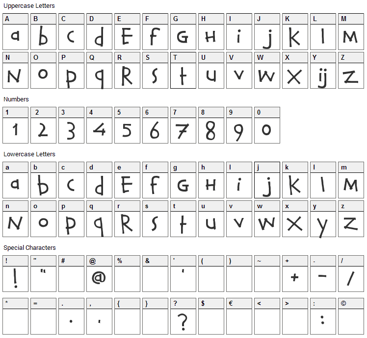 Calvin and Hobbes Font Character Map