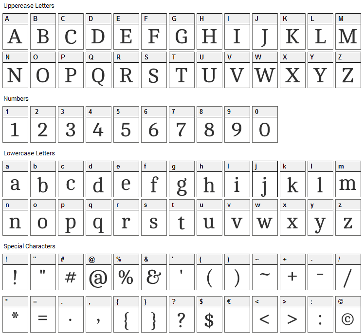 Cambo Font Character Map