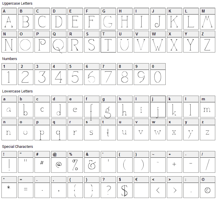 Camelot Font Character Map