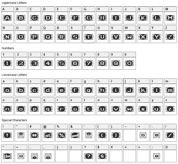 Camey Font Character Map