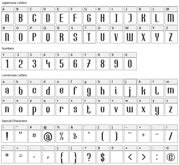 Camilla Font Character Map