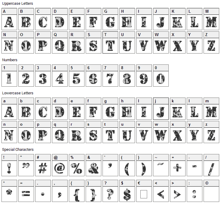 Camouflage Font Character Map