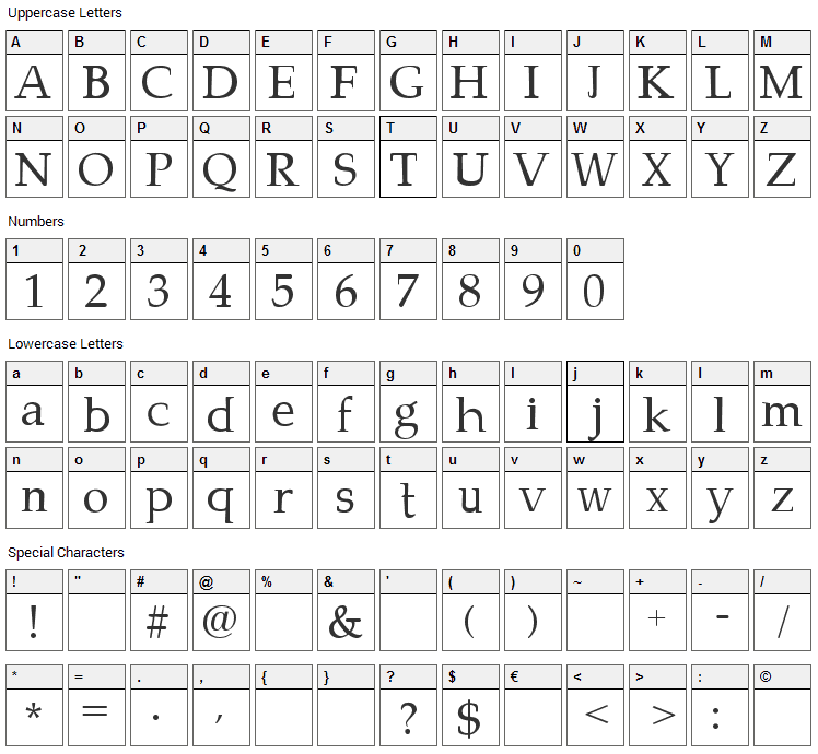 Campanero Font Character Map