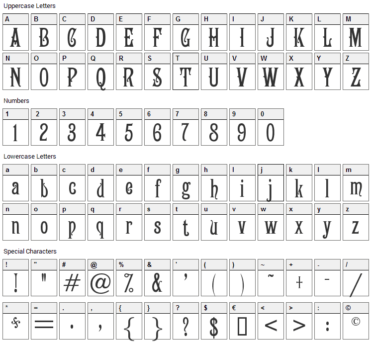 Campanile Font Character Map