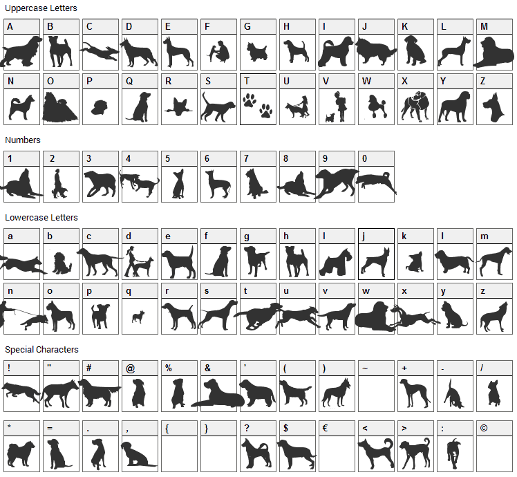 Can Dog Font Character Map