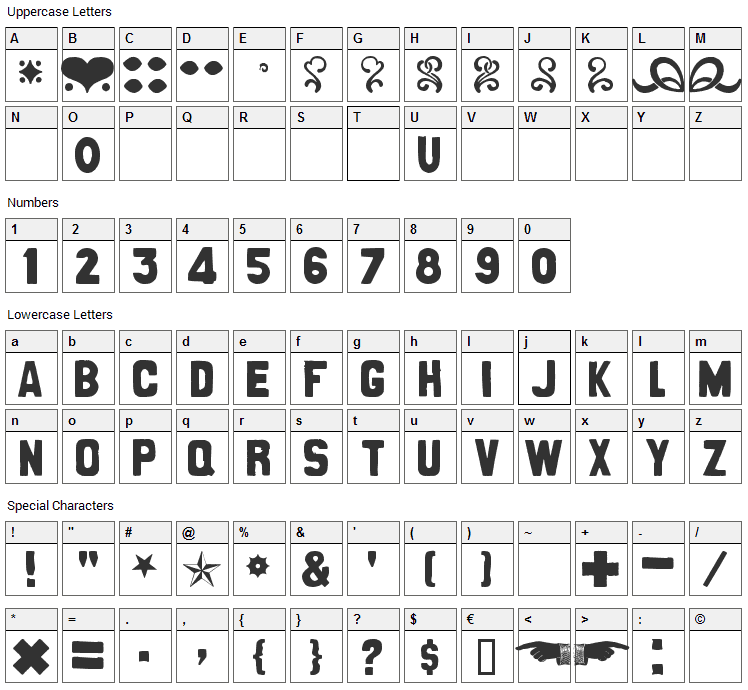 CanCan de Bois Font Character Map